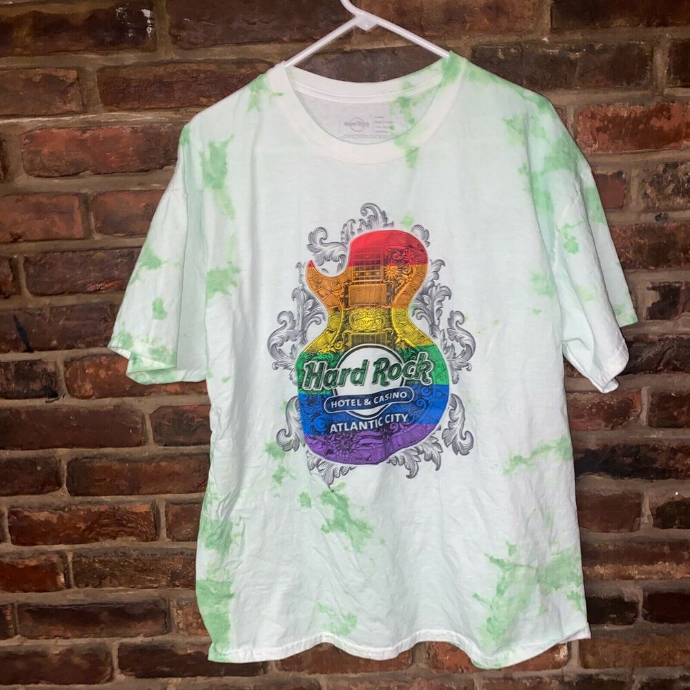 Hard Rock Atlantic City Custom Green Tie Dye Rainbow Graphic T-Shirt Size XL